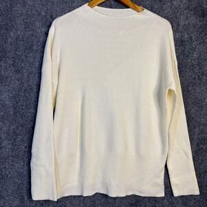 Talbots Sweater Women M Cream Ribbed Mock Neck Knit‎ Minimalist Casual Relaxed